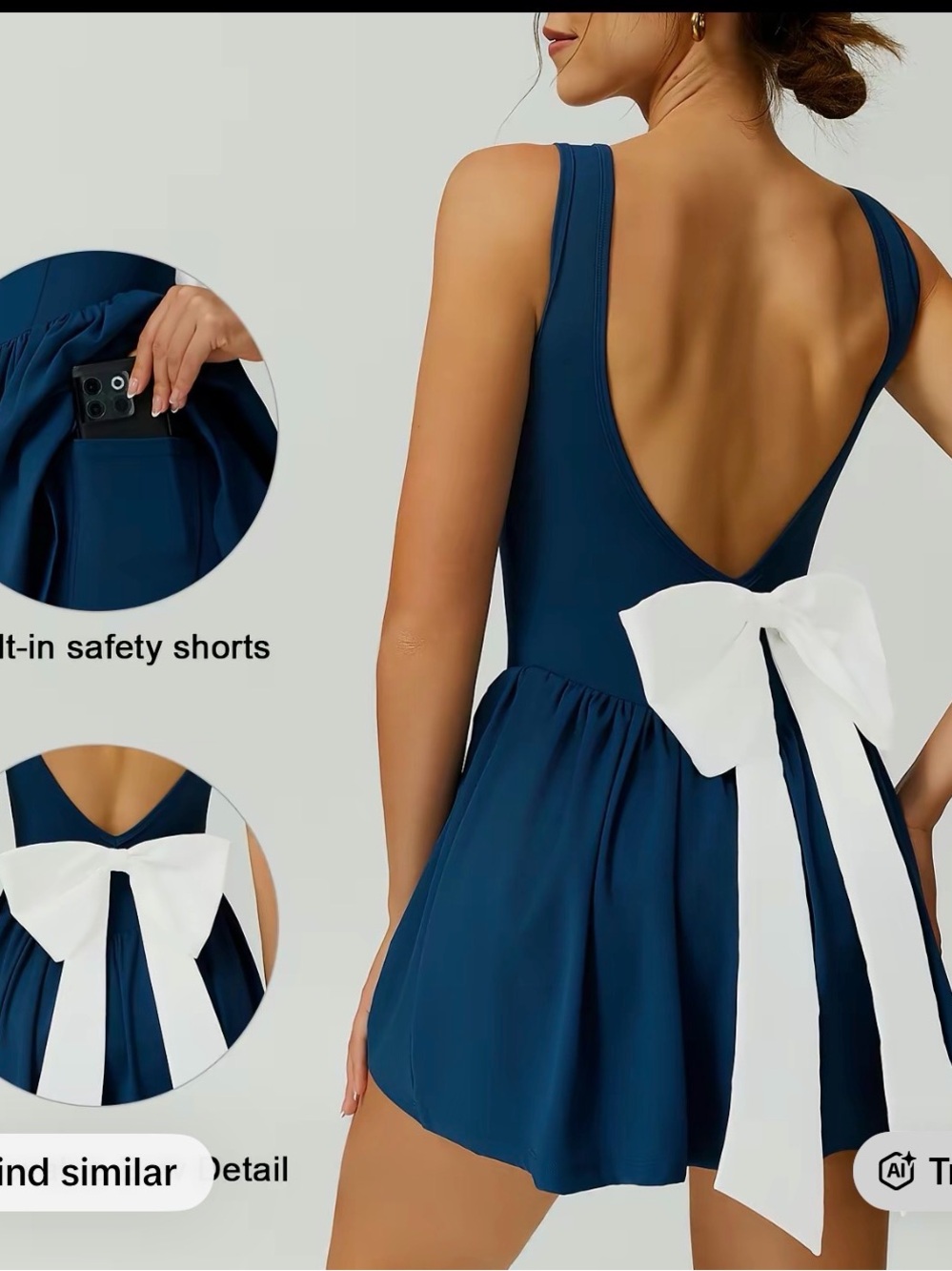 Sleeveless Navy Blue Bow-Back Skater Dress
